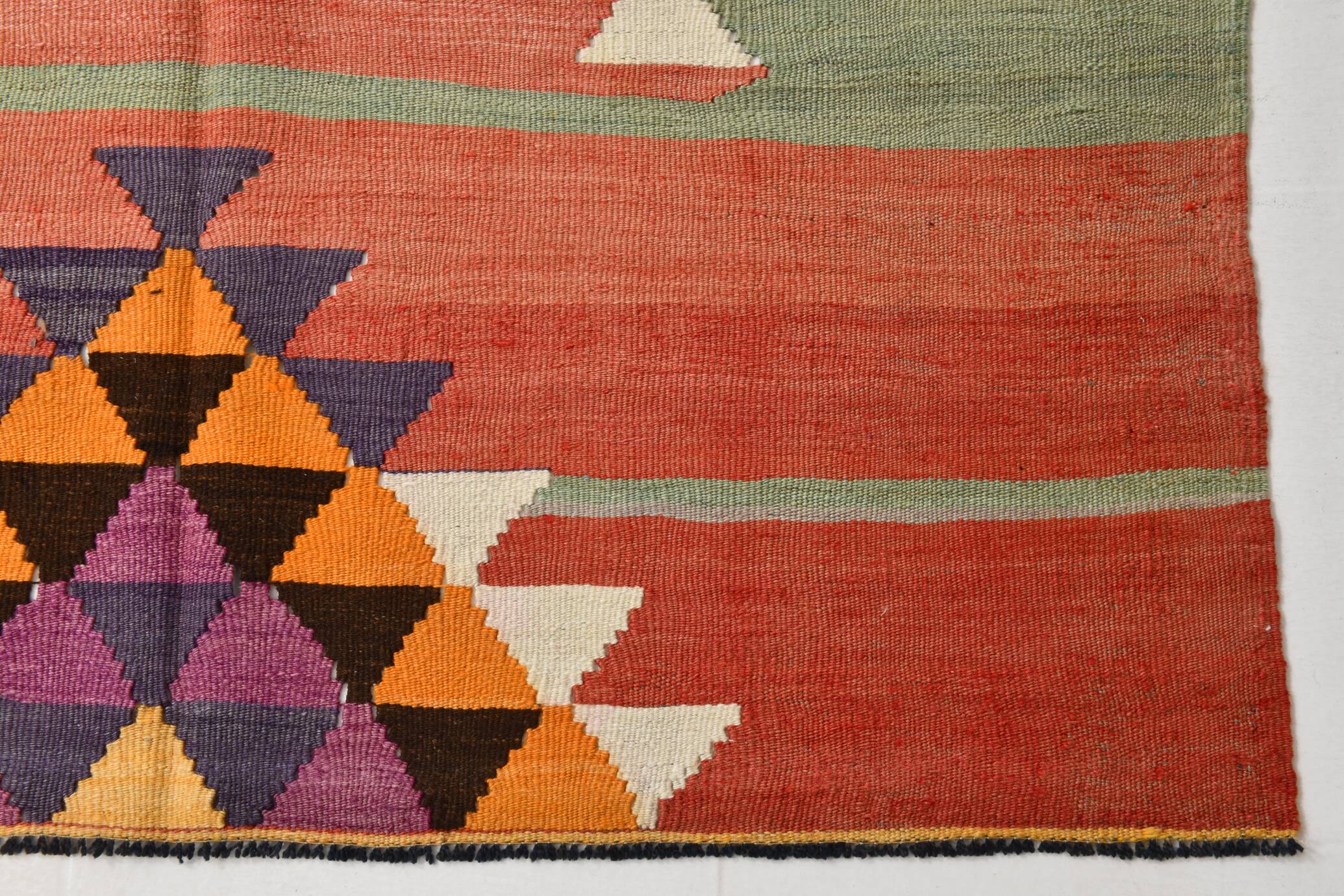 5x11 Kilim Long Wide Faded Samon Kilim Rug, Rare Style Anatolian Flatweave