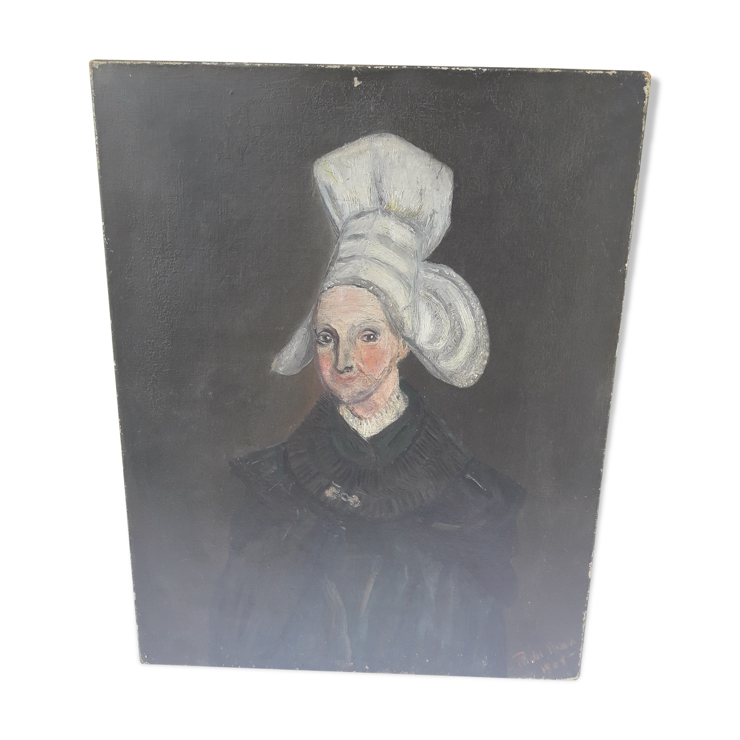 Oil on canvas portrait of a Breton marine painter signed and dated 1905 40.5 x 32 cm