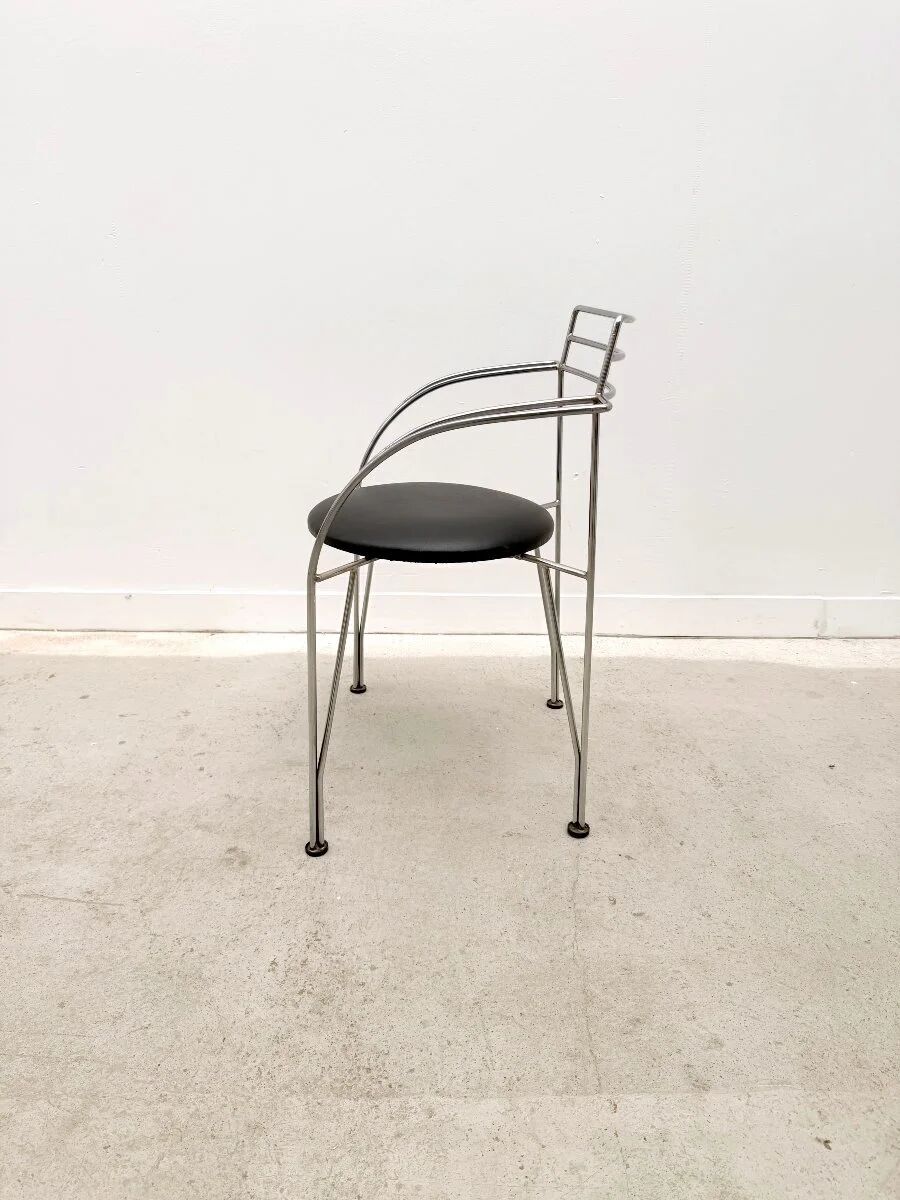 "Silver Moon" chair by Pascal Mourgue for Fermob in chrome and skai, France 1980