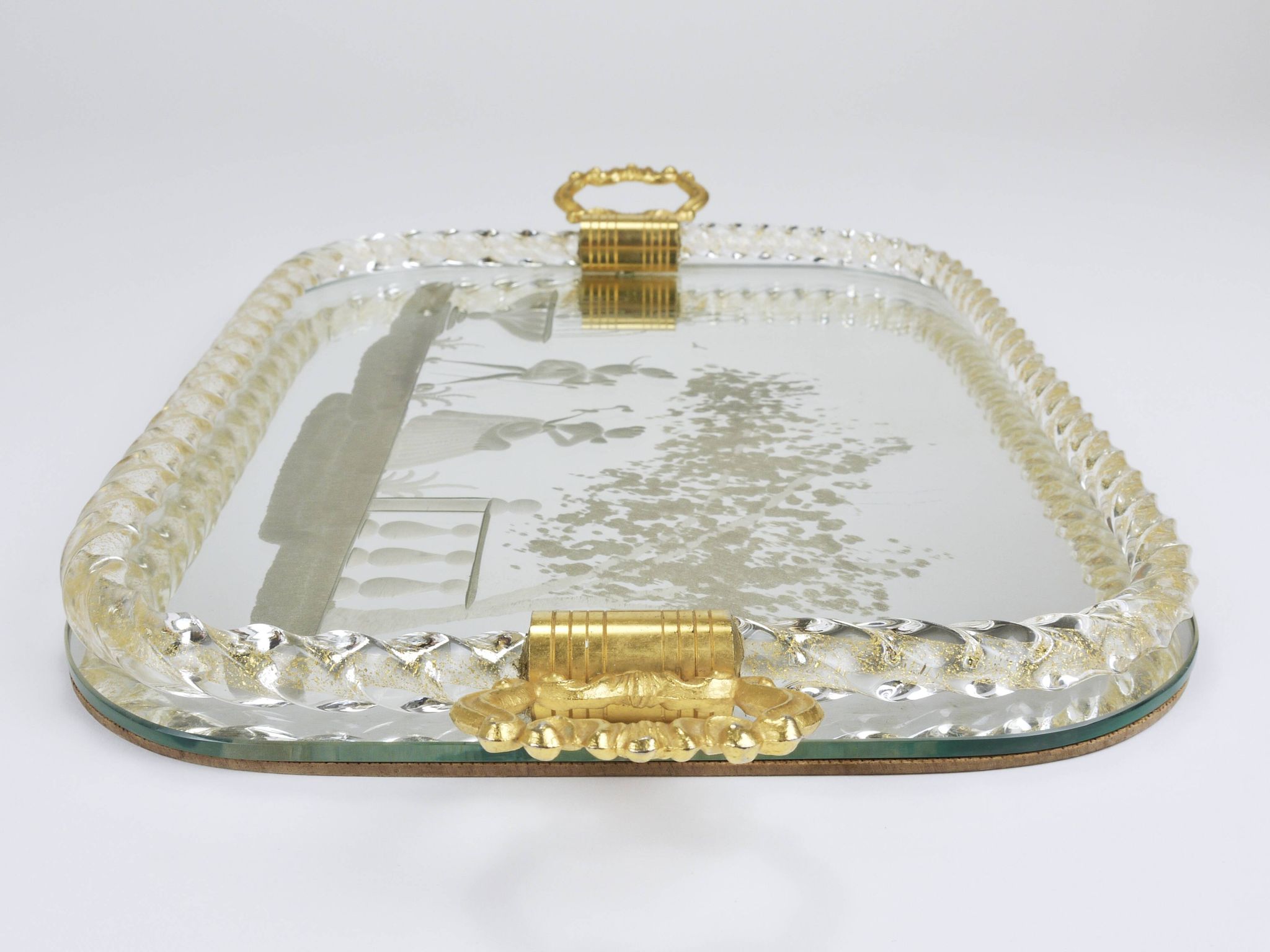 Ercole Barovier Swirl Murano Glass Mirror Serving Tray, Venice, 1940s