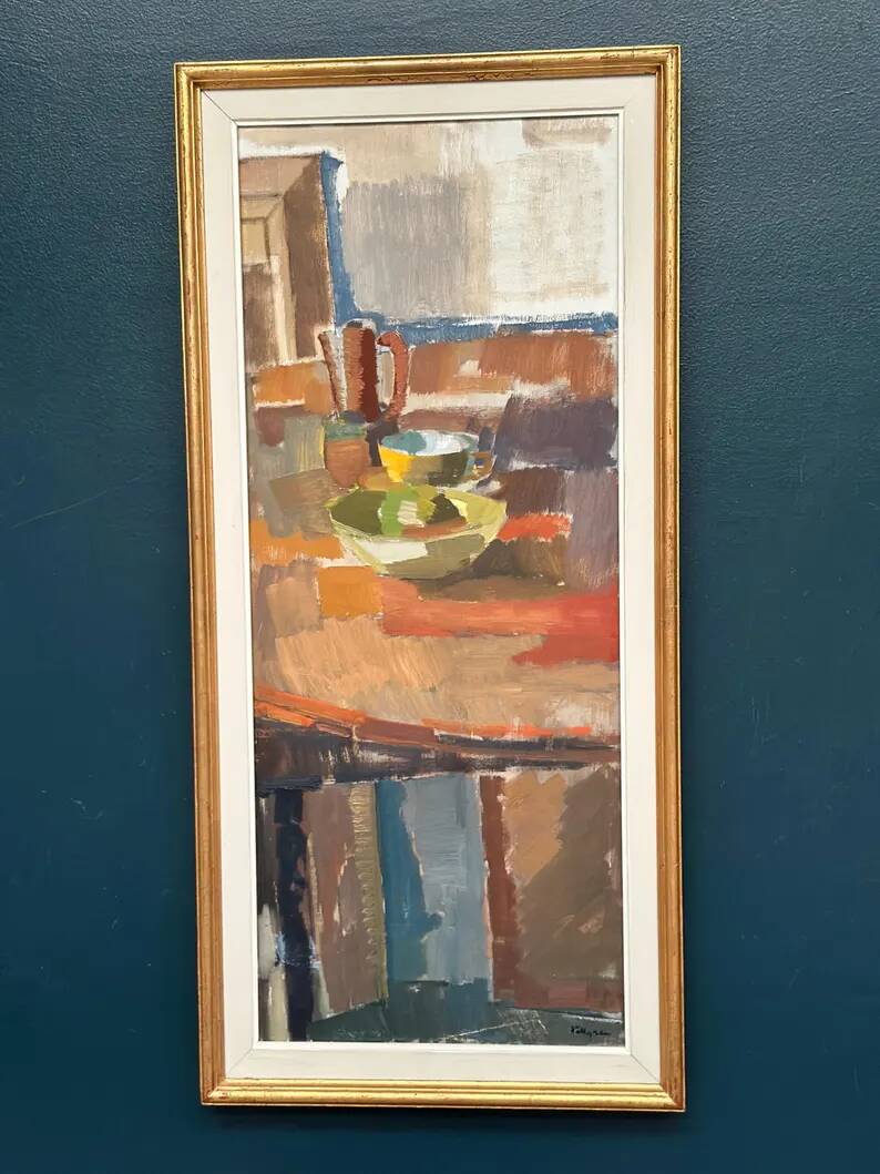 Large Original Swedish Oil on Canvas – “Still Life” by Ingvar Hällgren – Signed – Vintage & Framed – 89 × 42 cm (35" × 16.5")