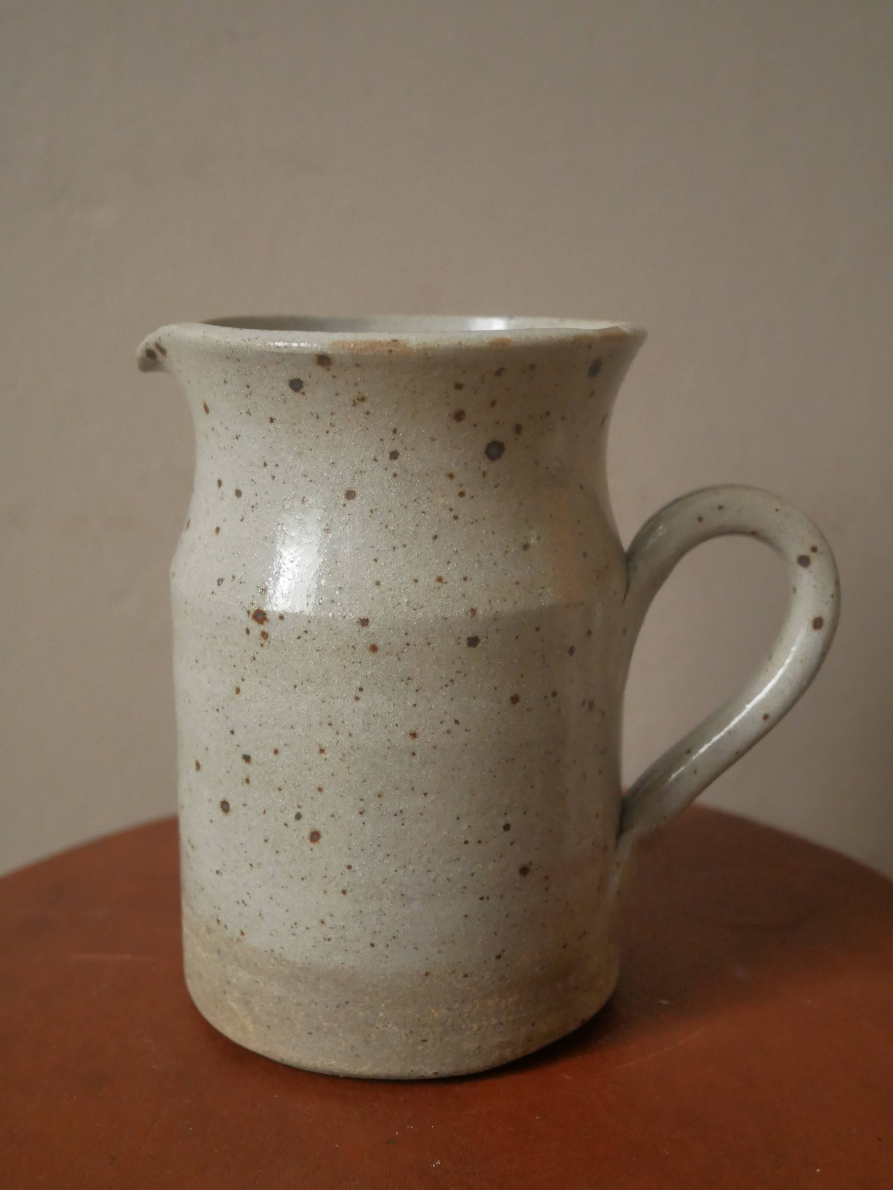 Vintage stoneware pitcher vase with handle Scandinavian country decoration handcrafted ceramic