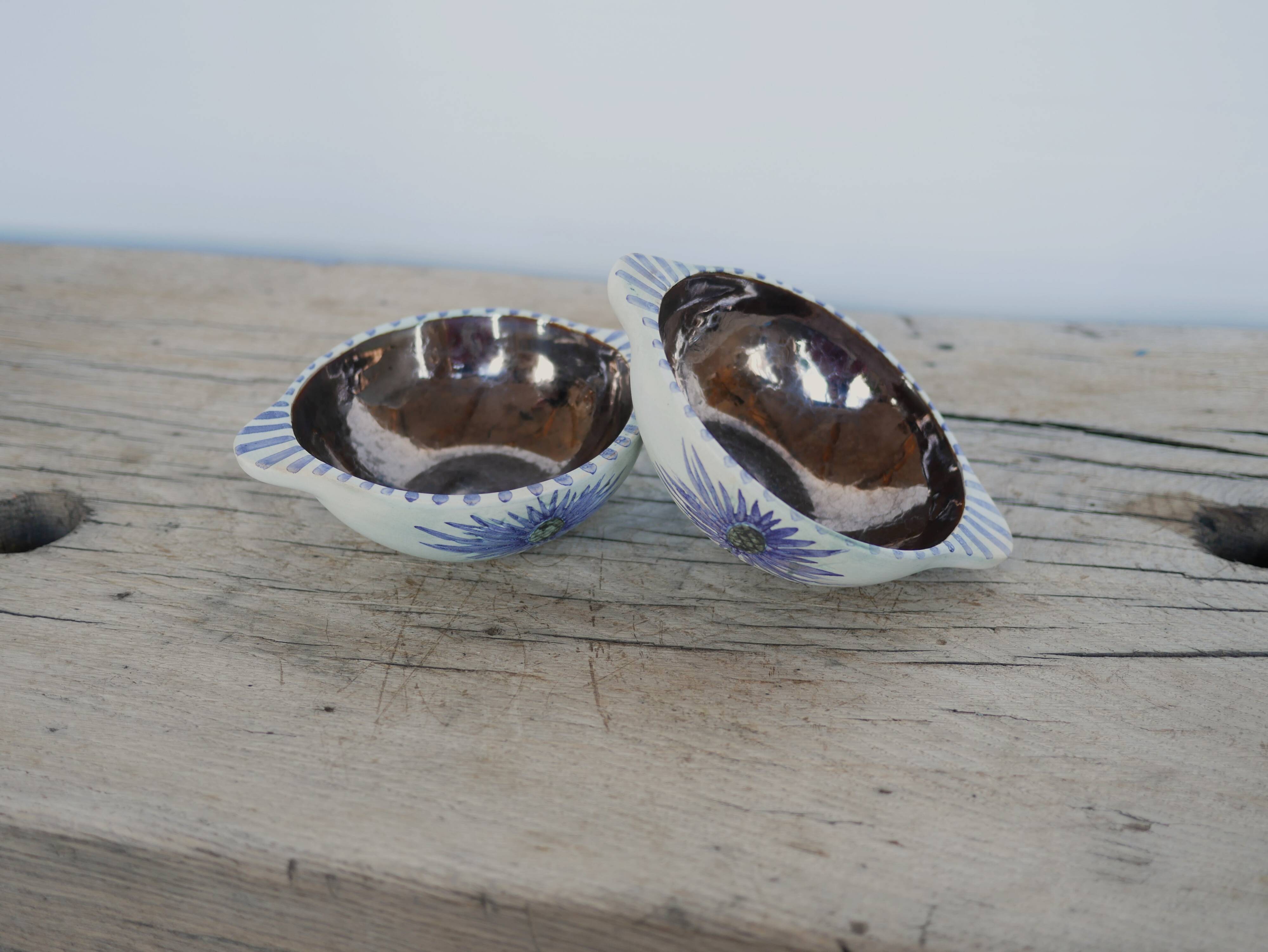 Pair of vintage ceramic thistle bowls by Marie Madeleine Jolly