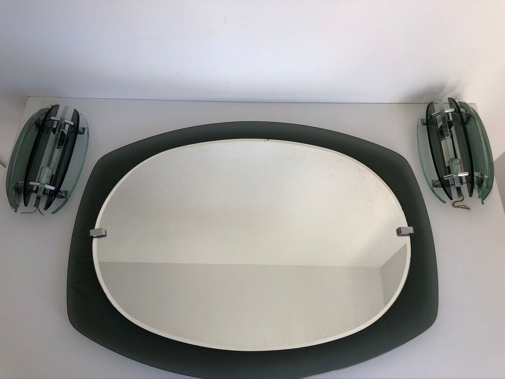 Veca mirror and 2 matching Veca wall lights made in Italy.