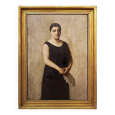 Grand portrait de femme, huile sur toile, signée A.RAMON, 1935, 111 x 152 cm, avec cadre