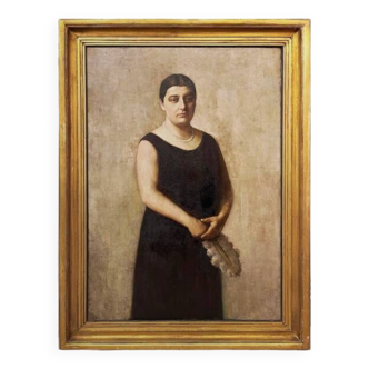Large portrait of a woman, oil on canvas, signed A.RAMON, 1935, 111 x 152 cm, with frame