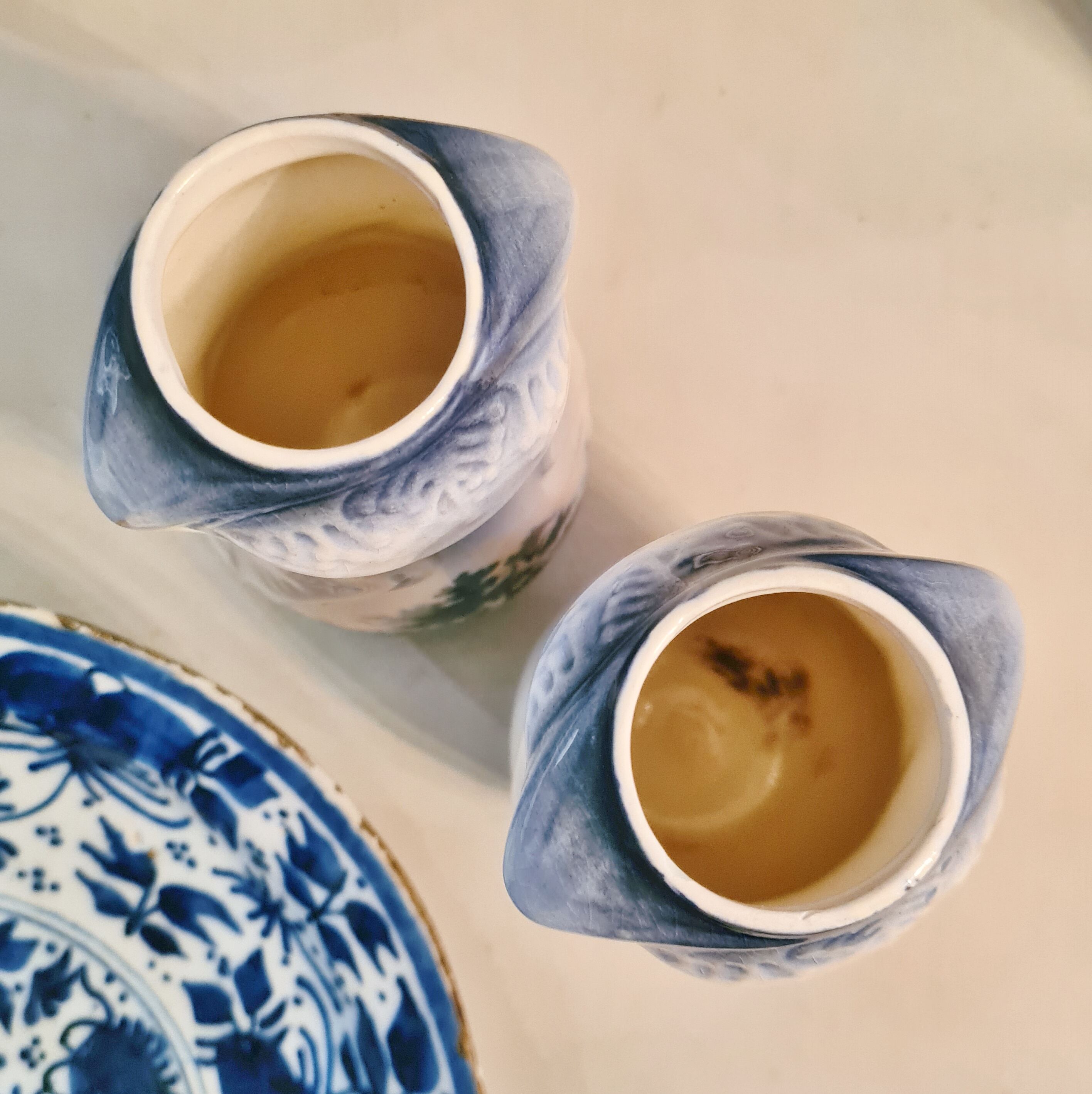 Pair of small Art Nouveau vases from Northern faience with blue decoration