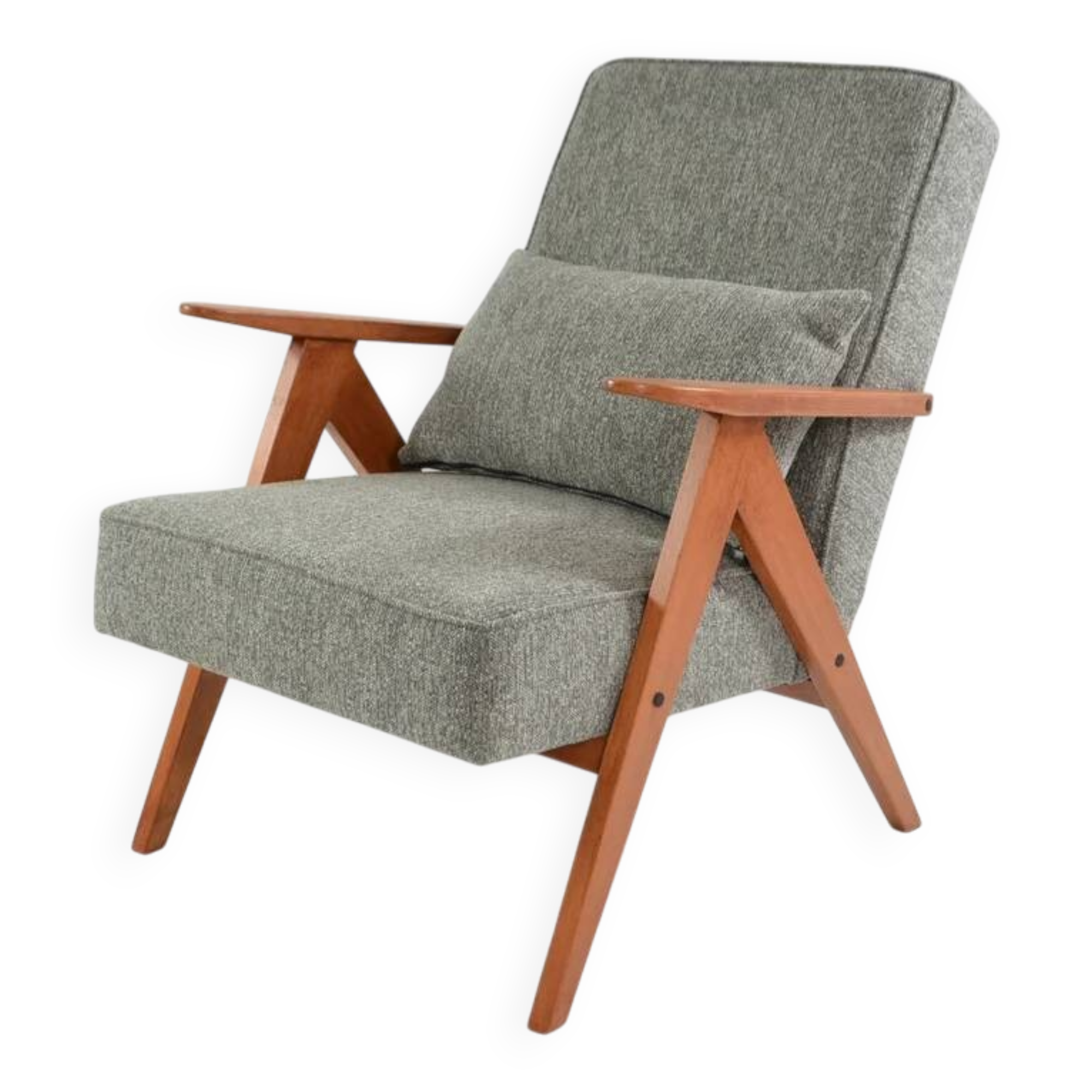 KOMPAS armchairs in grey and white.