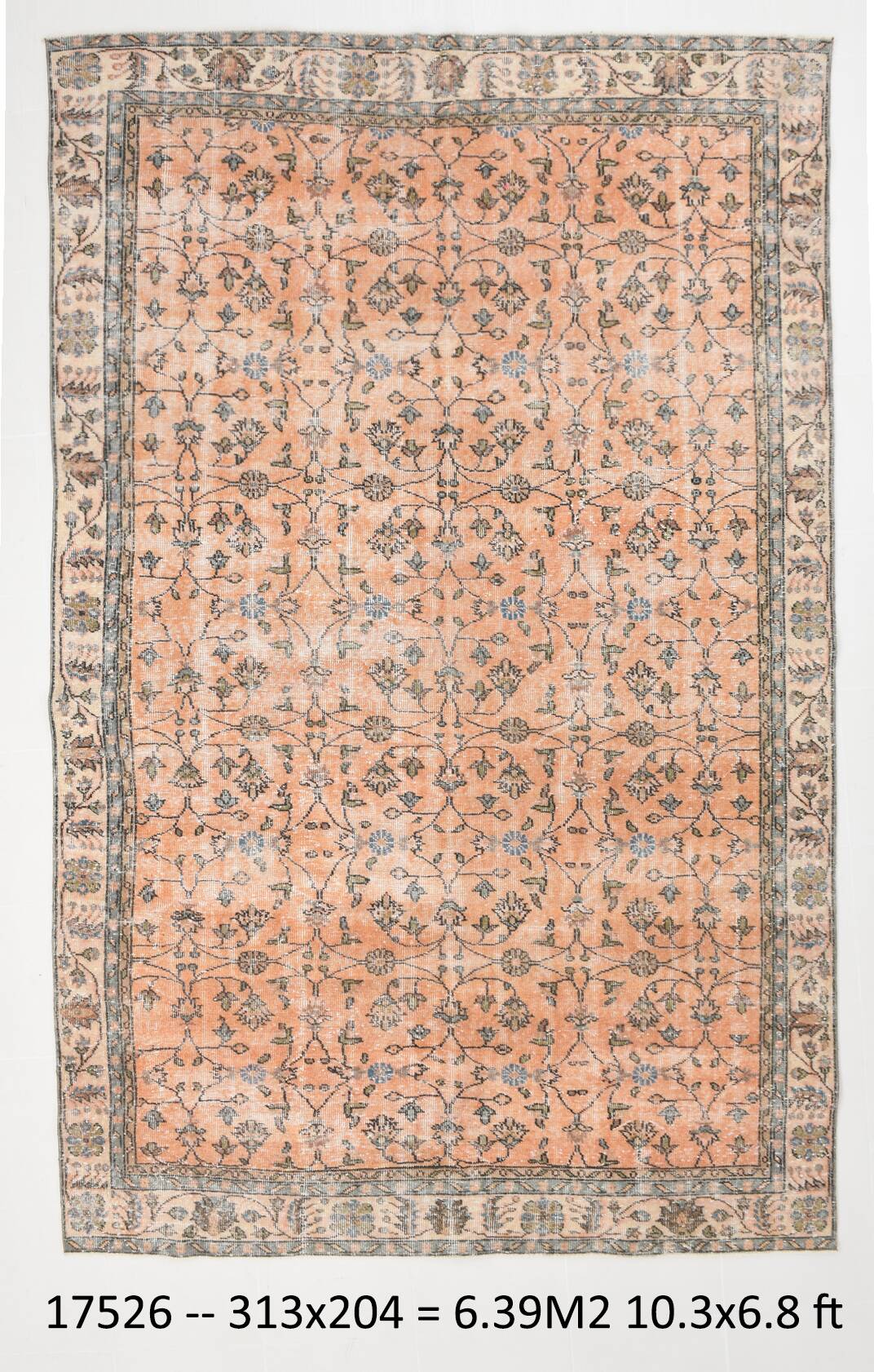 7x10 Soft Pastel Orange Handmade Floral Turkish Vintage Rug