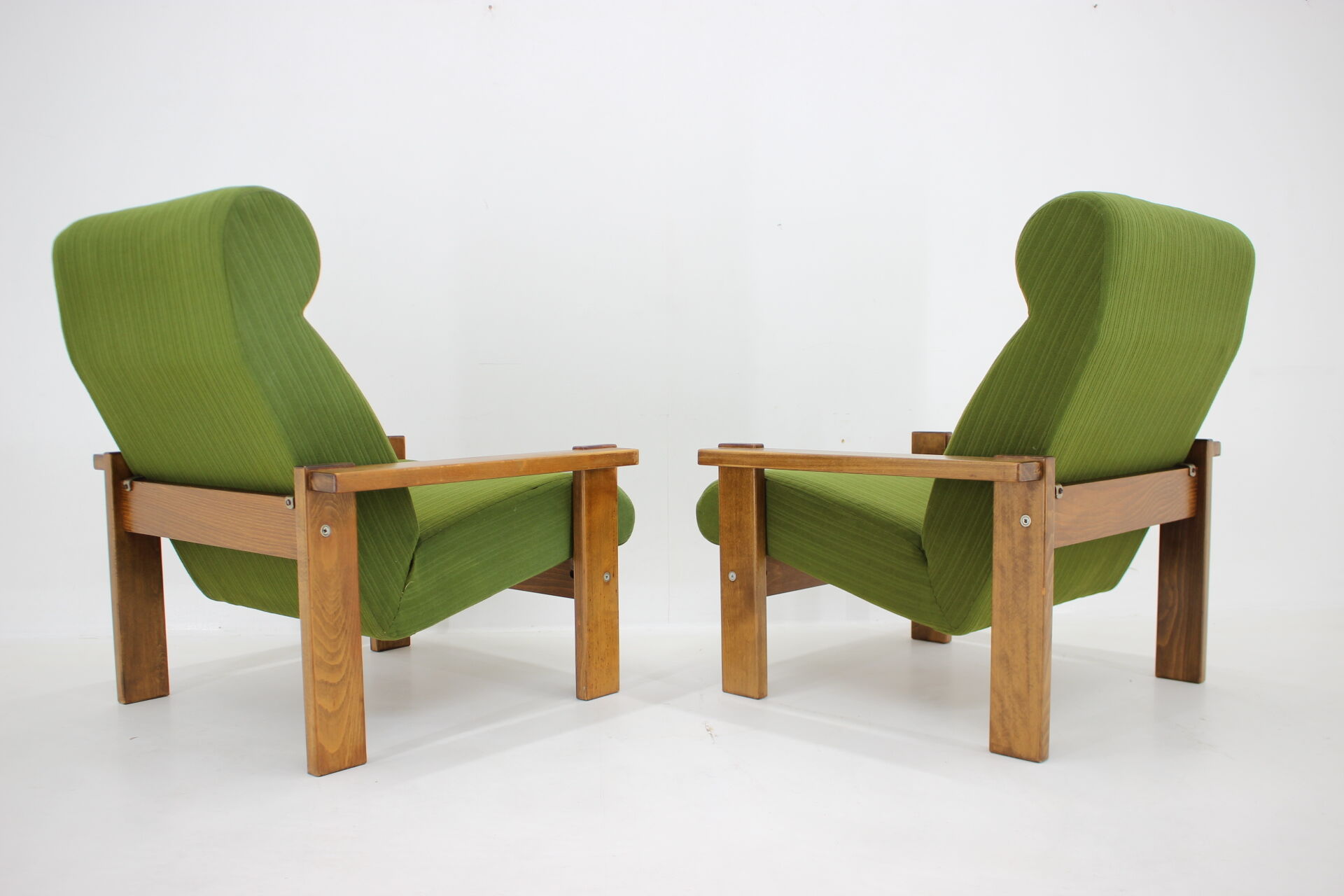 1970s pair of beech armchairs, czechoslovakia