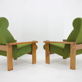 1970s pair of beech armchairs, czechoslovakia