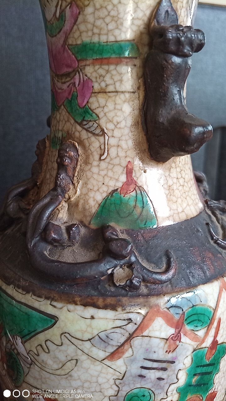 Pair of ceramic vases from China - cartridge at the base - antique work