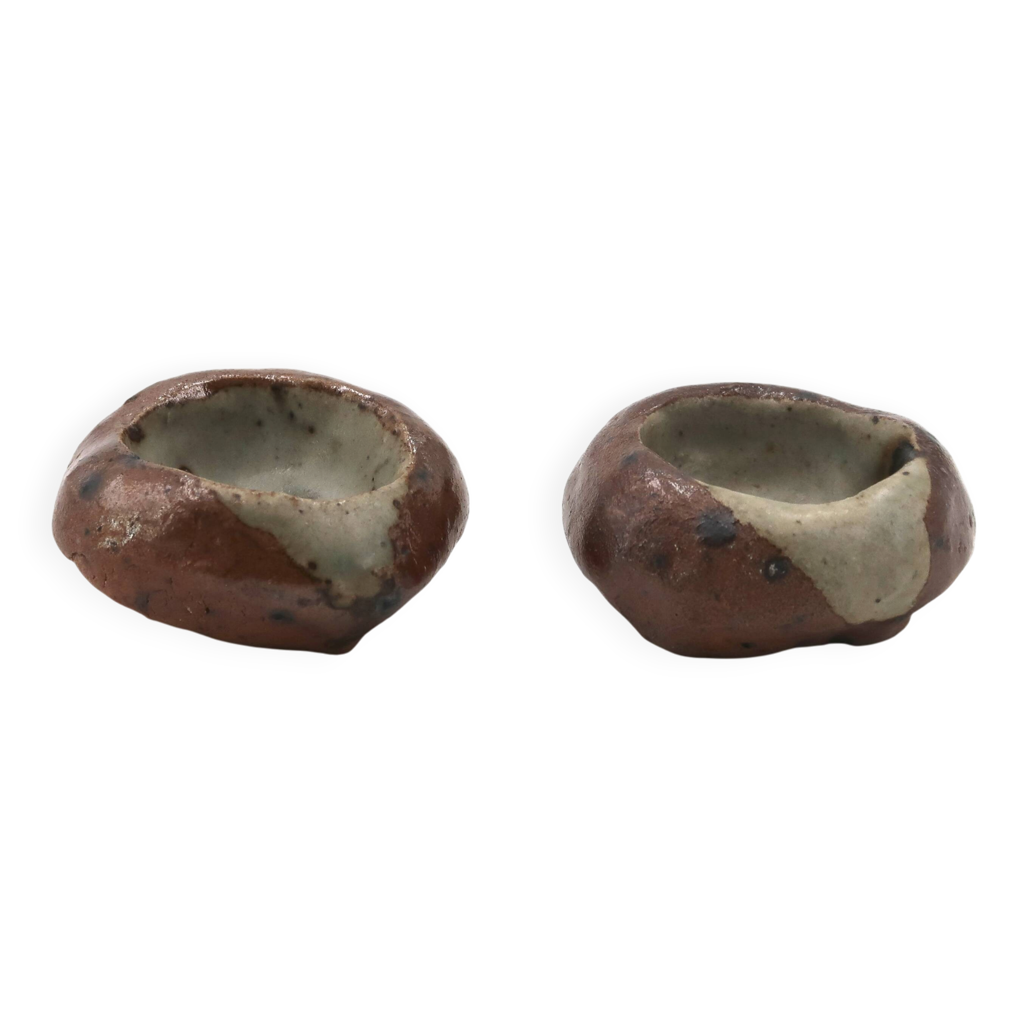 Shaped stoneware salt shakers, free form, 1970s ceramic.