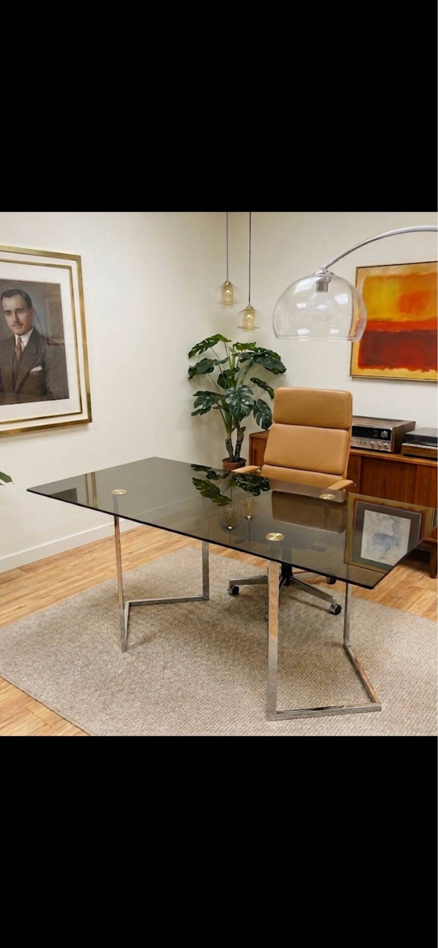 Table, 1970s Italian design, chrome and smoky green.