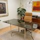 Table, 1970s Italian design, chrome and smoky green.