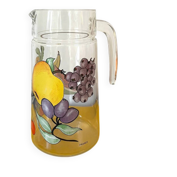 Vintage glass carafe with painted fruits