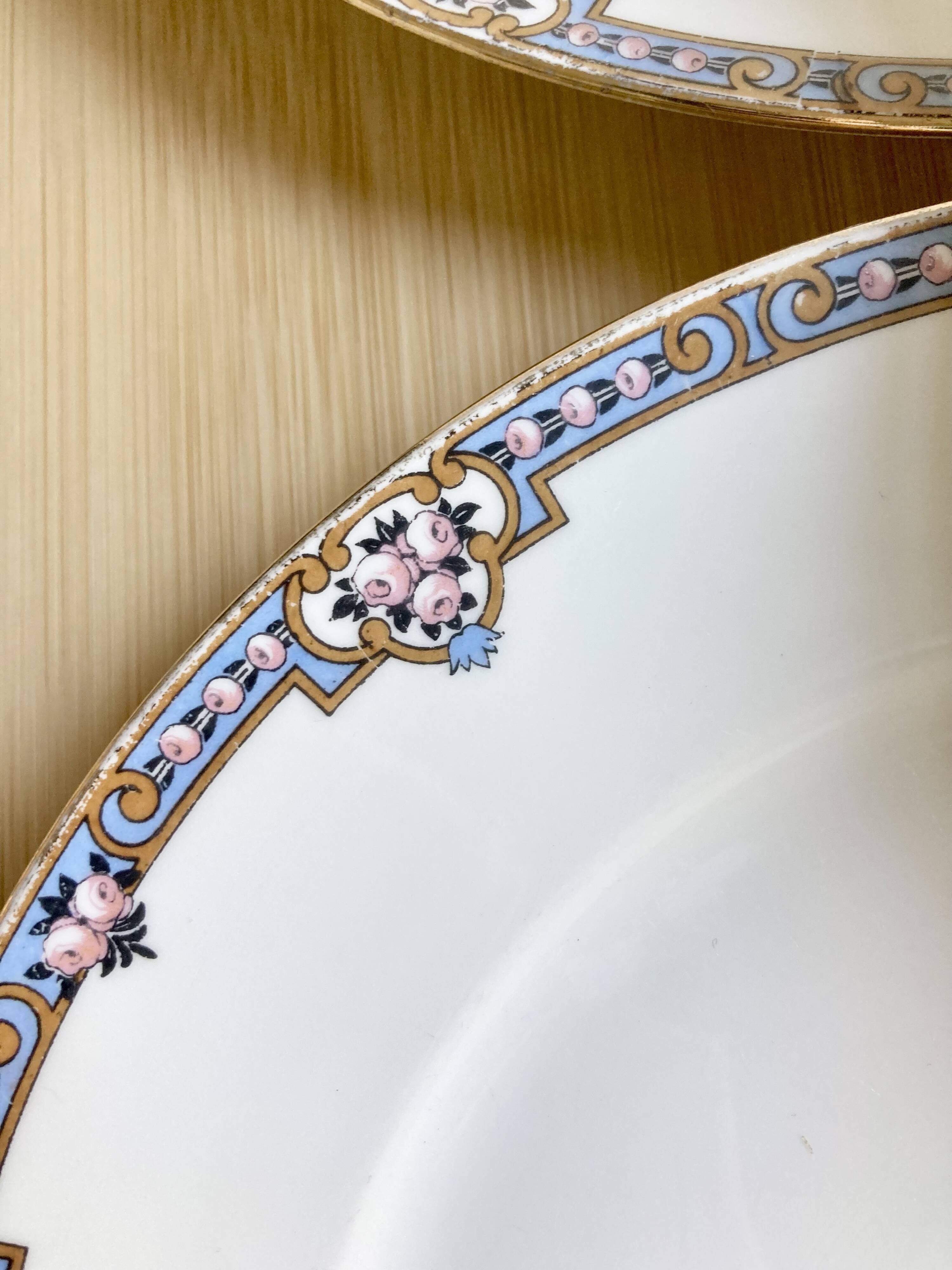 6 assiettes plates porcelaine fine F. Legrand 1920