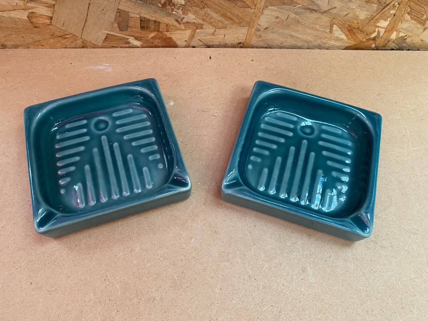 Paire ancien vide poche cendrier cec céramique verte décoration vintage