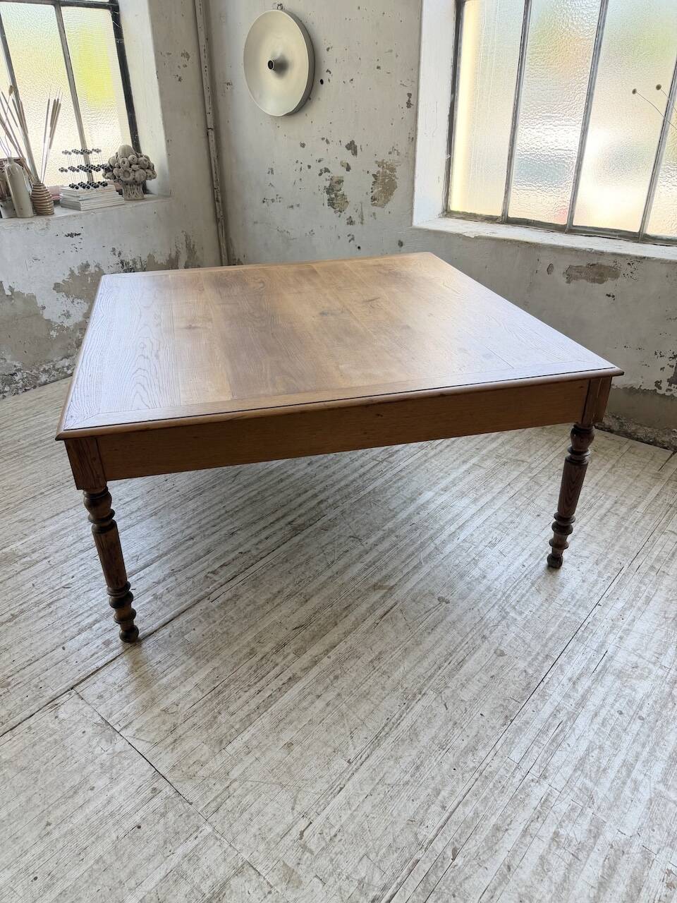 Grande table de ferme XL chêne « carrée » conférence 1950
