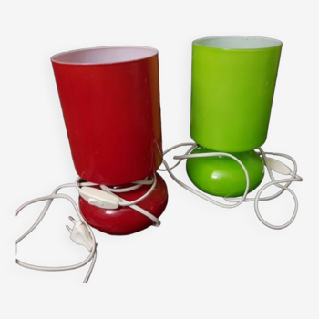Duo of red and green lamps Lykta from Ikea