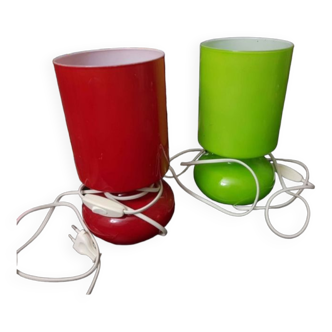 Duo of red and green lamps Lykta from Ikea