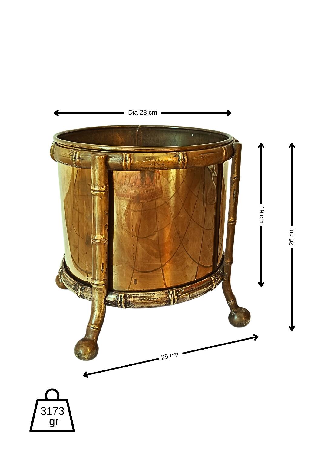 Pot de fleurs vintage en laiton faux bambou Maison Bagues