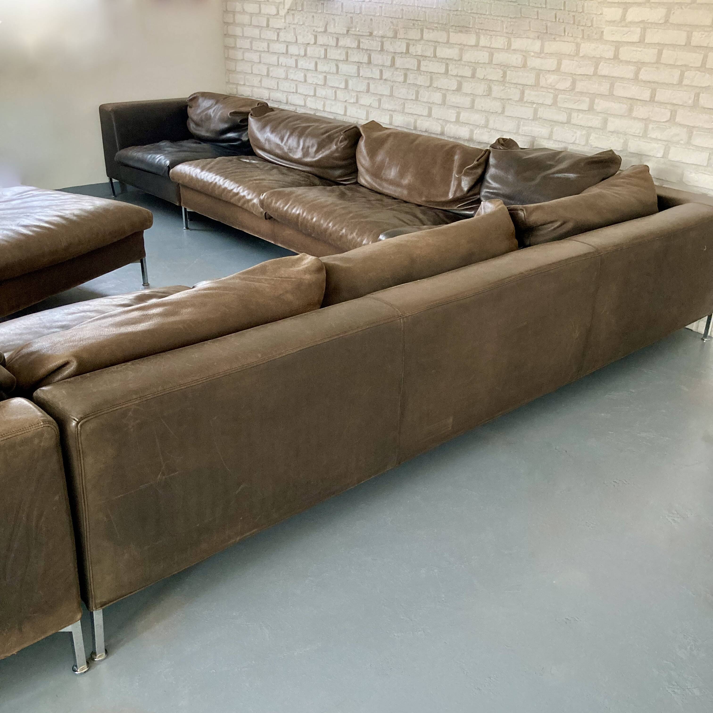 Modular leather sofa design for 12 people.