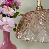 Vintage lampshade pendant light in pink molded glass - tableware collection -