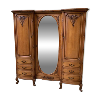 Armoire en bois sculpté, 1 miroir, vers 1910