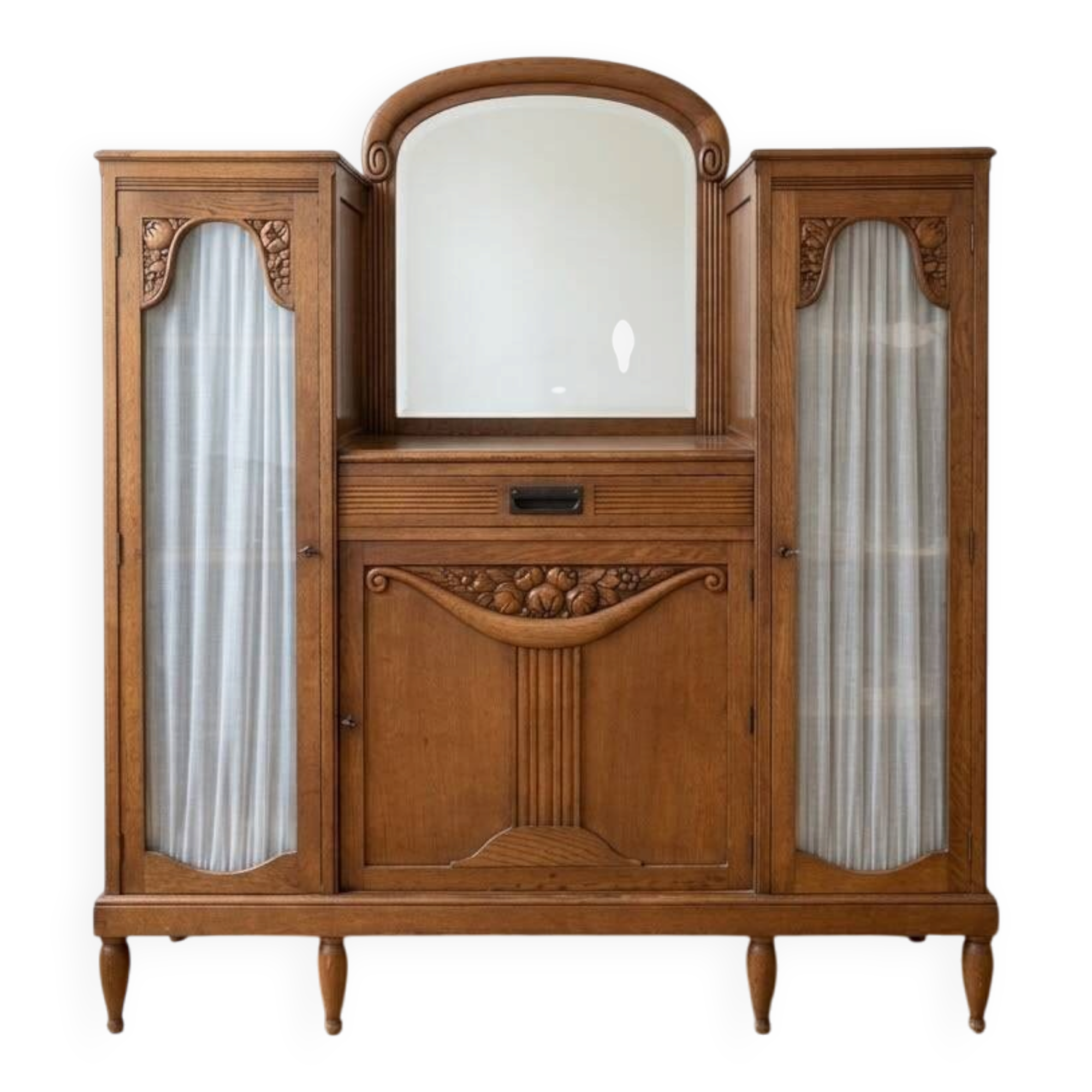 Art Deco sideboard in solid wood with central mirror.