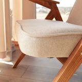 Vintage Lounge Chair Beige Wool Upholstery