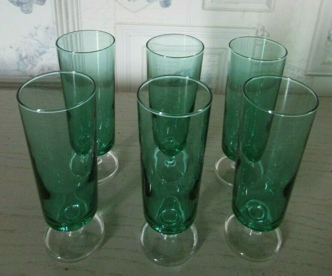 6 old champagne flutes luminarc green clear h14 cm