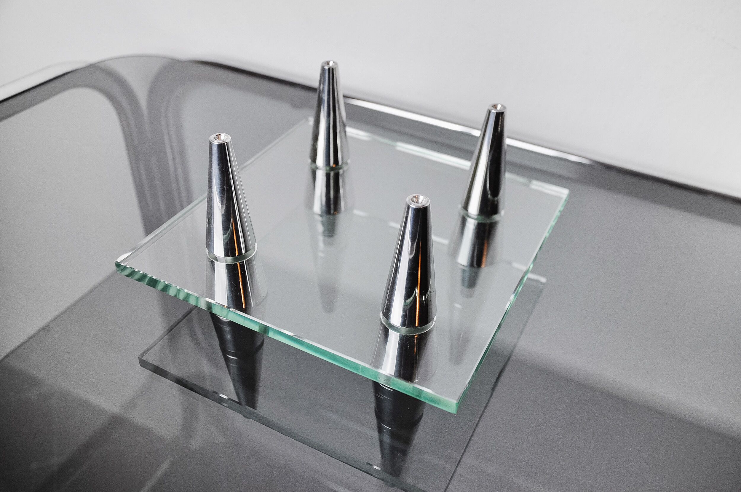 Square glass candleholder, 4 flames, denmark, 1970