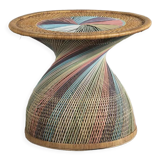 Polychrome wicker pedestal table, circa 1970