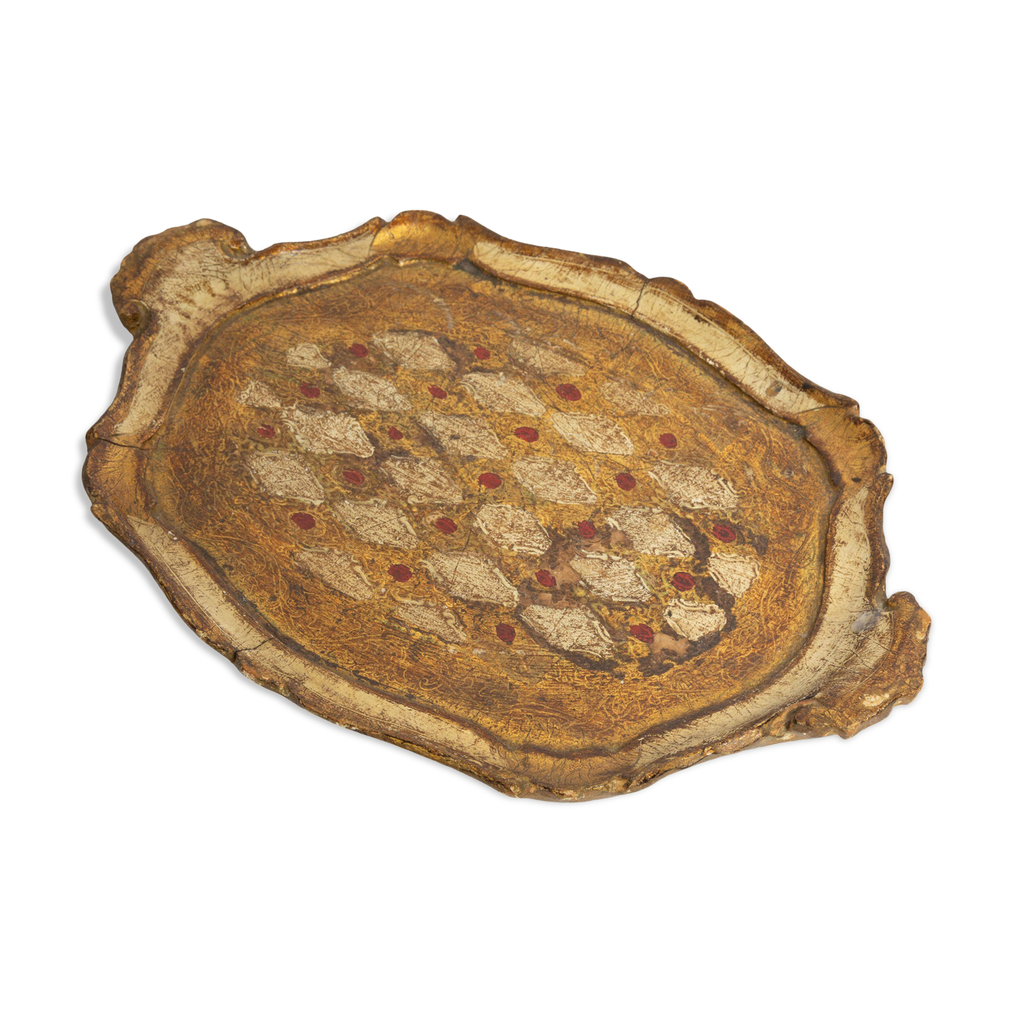 Vintage beige wooden decorative plate, Italy, 1960s