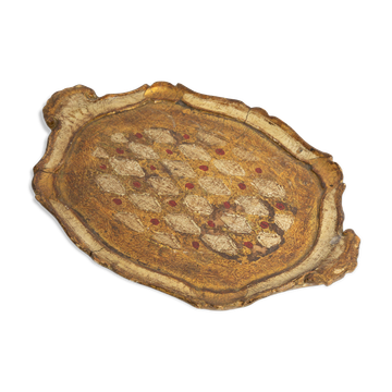Vintage beige wooden decorative plate, Italy, 1960s