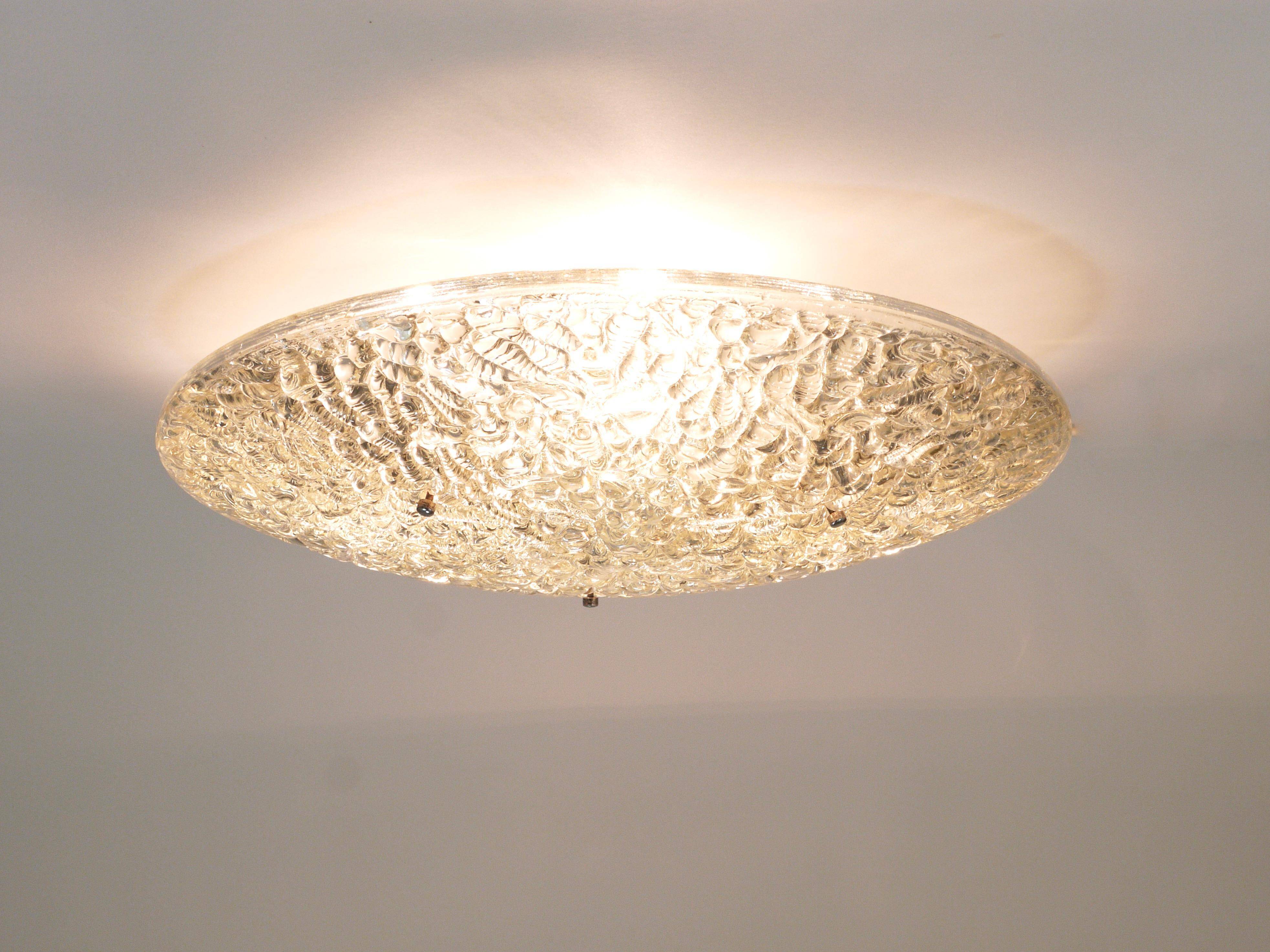 Round textured glass ceiling light J. T. Kalmar mid-century, Austria, 1960s