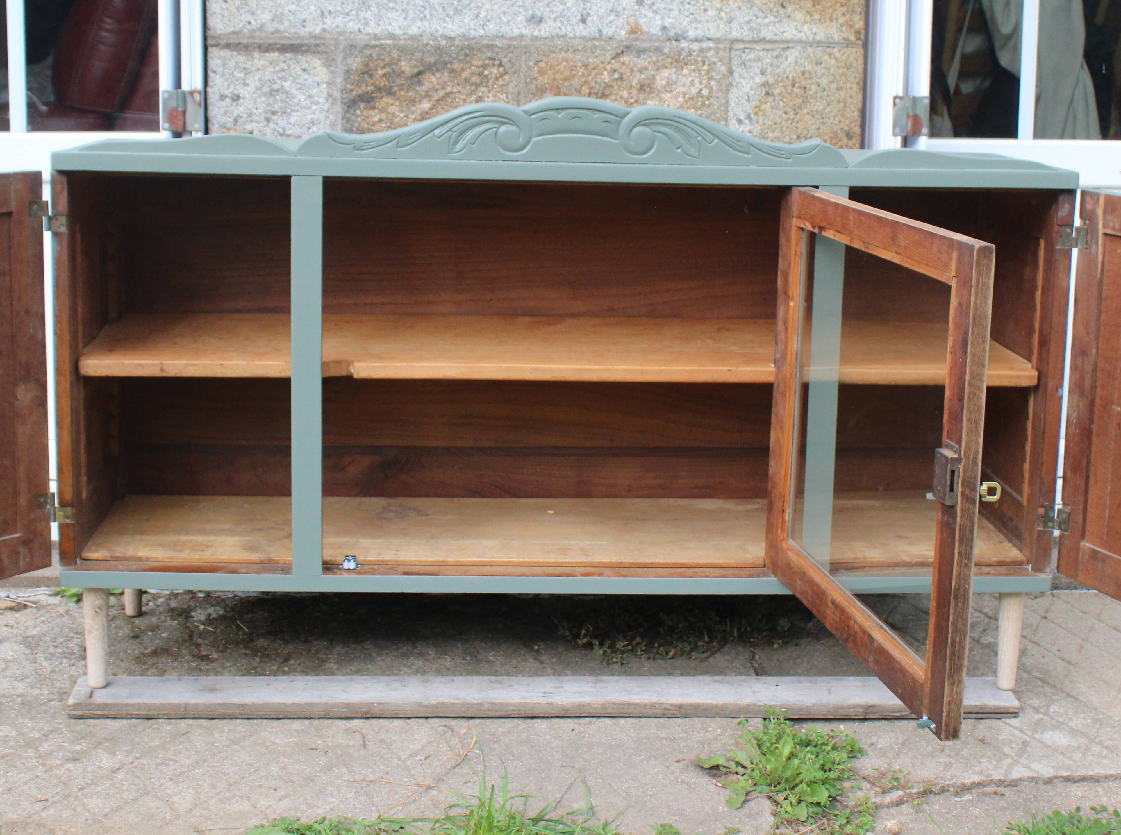 Renovated vintage sideboard with khaki paint – Haussmann chic & bohemian style