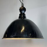 East German Black Enamel Factory Light by Lbd Veb Leuchtenbau Dresden, 1950