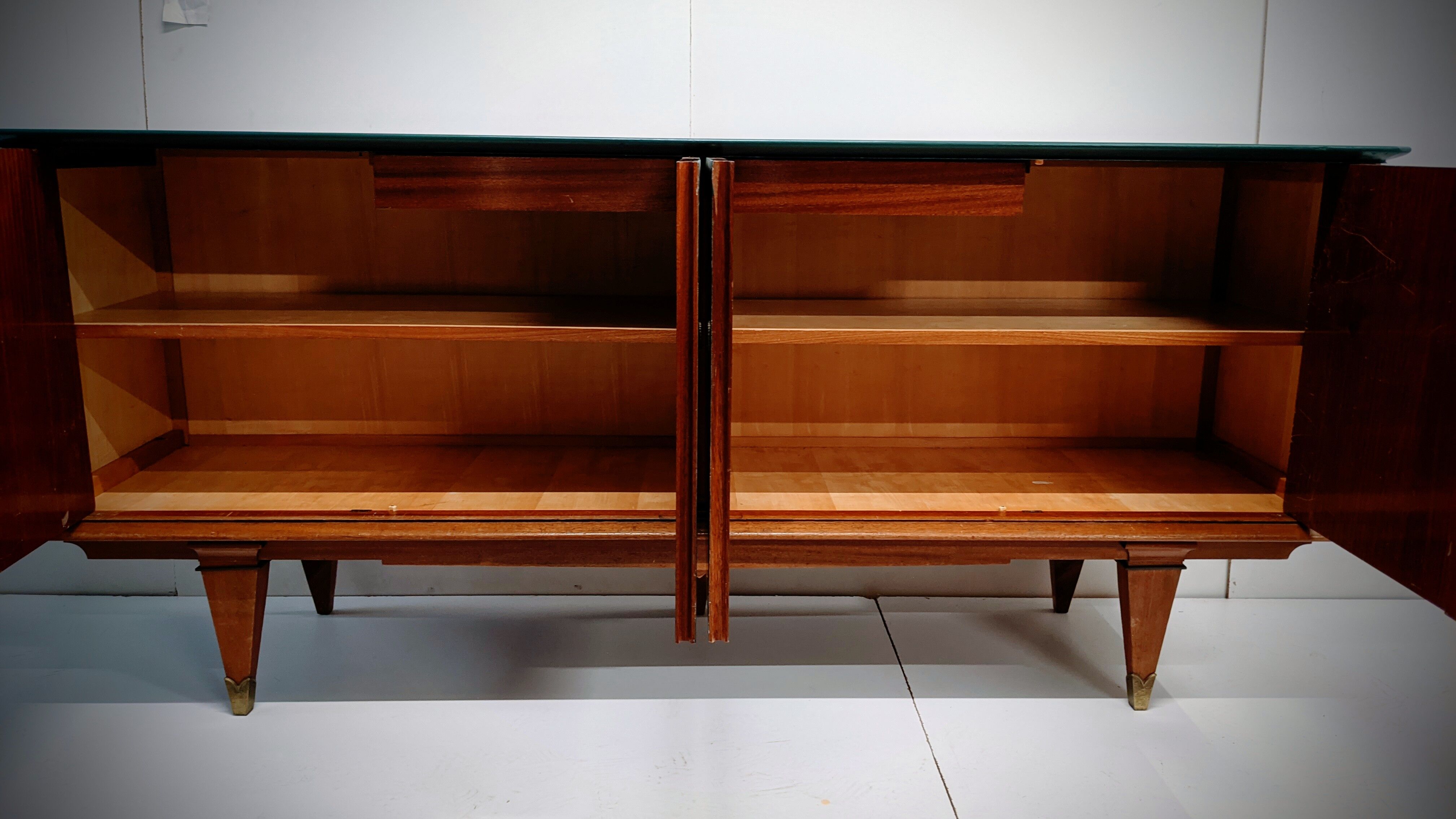 Vintage wooden low sideboard, compass feet