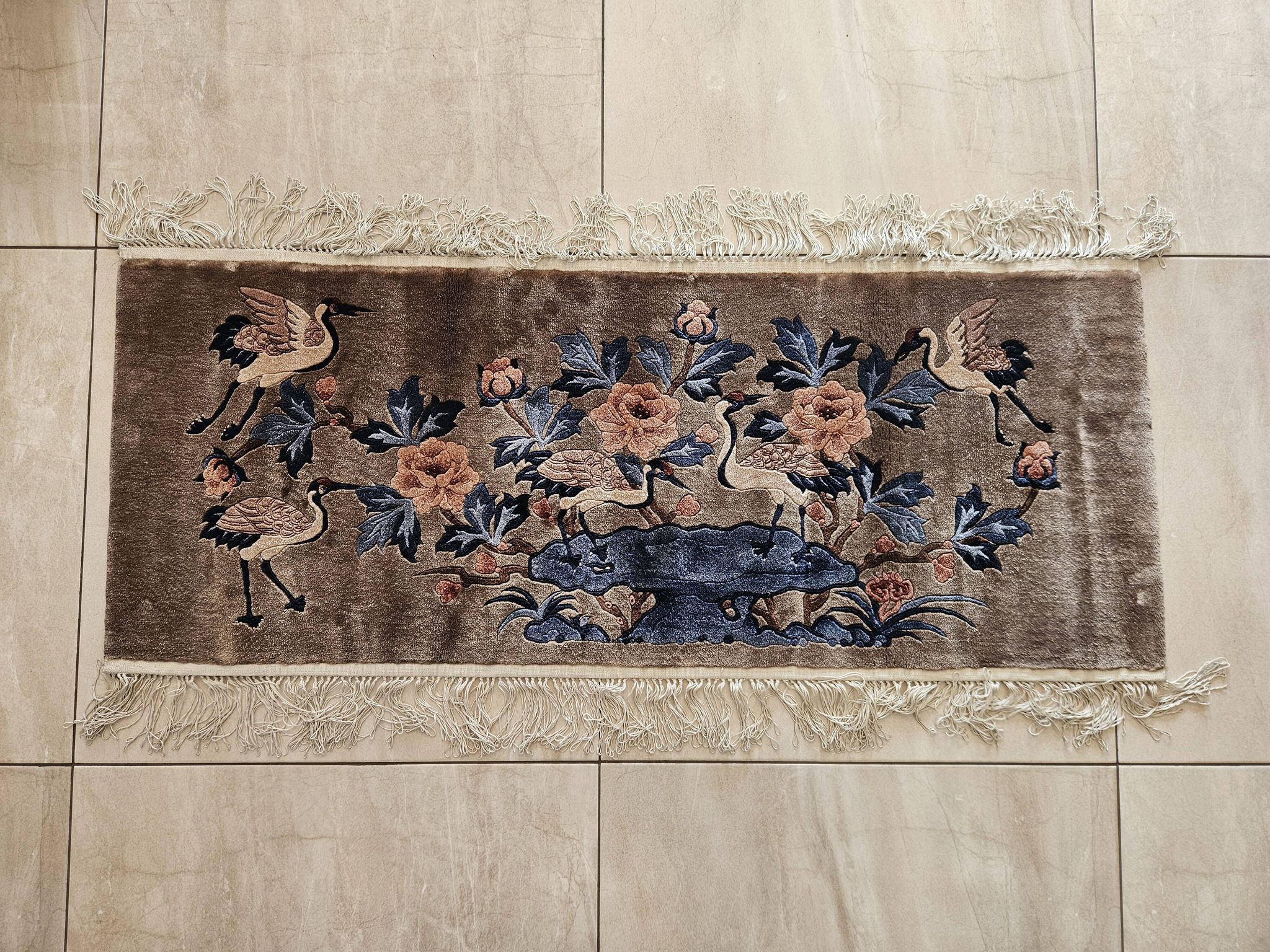 Luxurious Rug 100% SILK/China/Hand-Tied/Crane Motif/1950s
