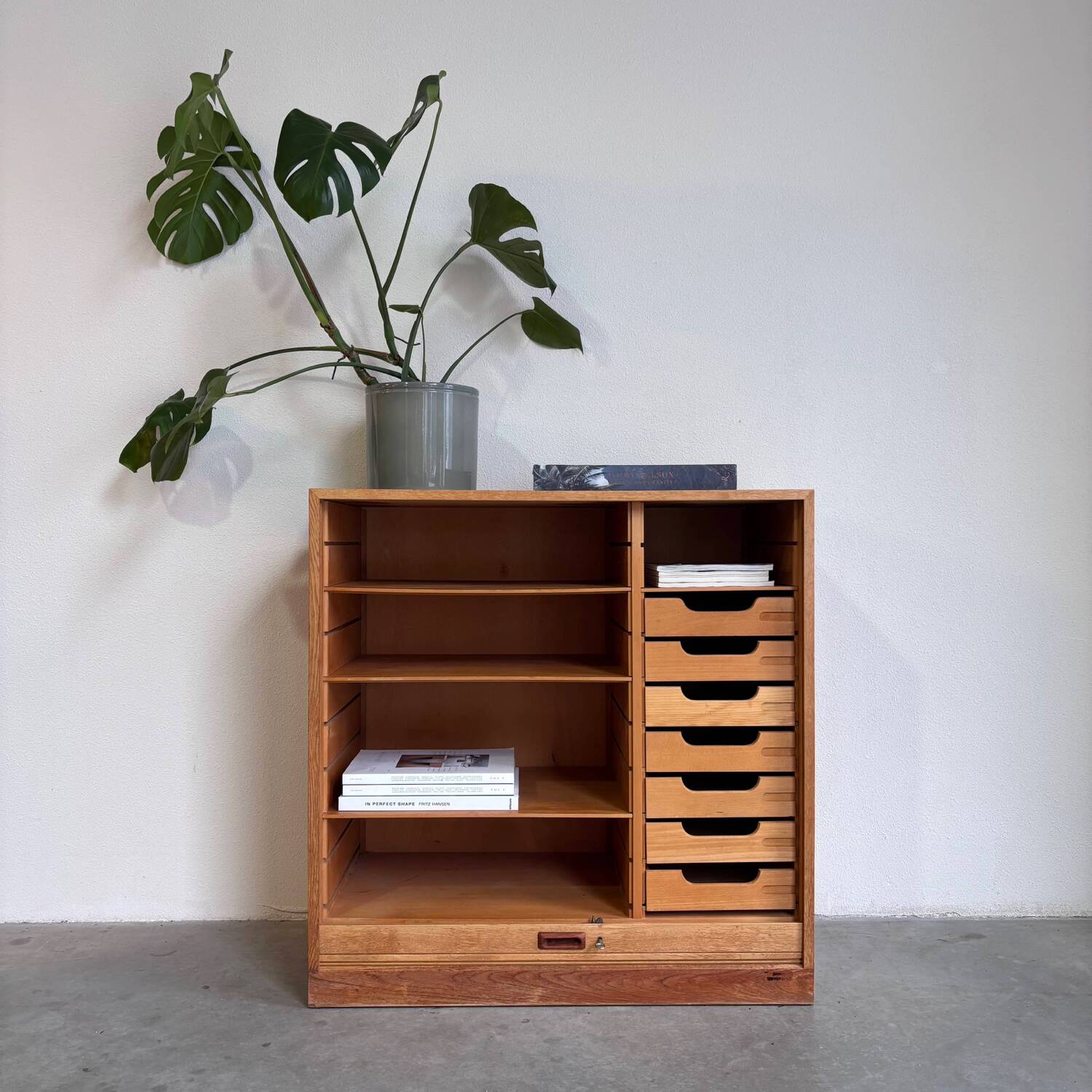 Vintage tambour cabinet - archive in oak