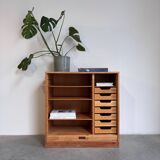 Vintage tambour cabinet - archive in oak