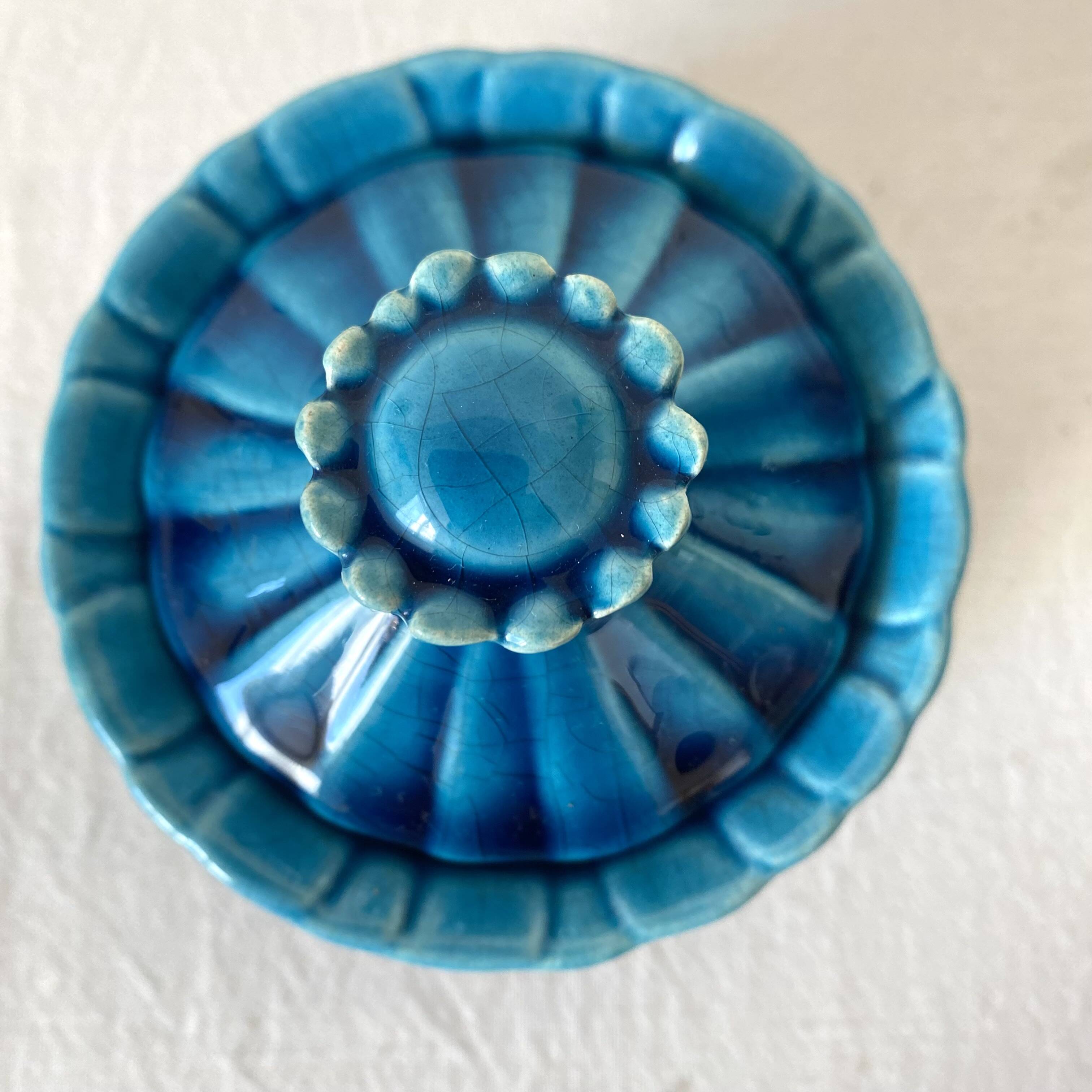 Blue slip sugar bowl