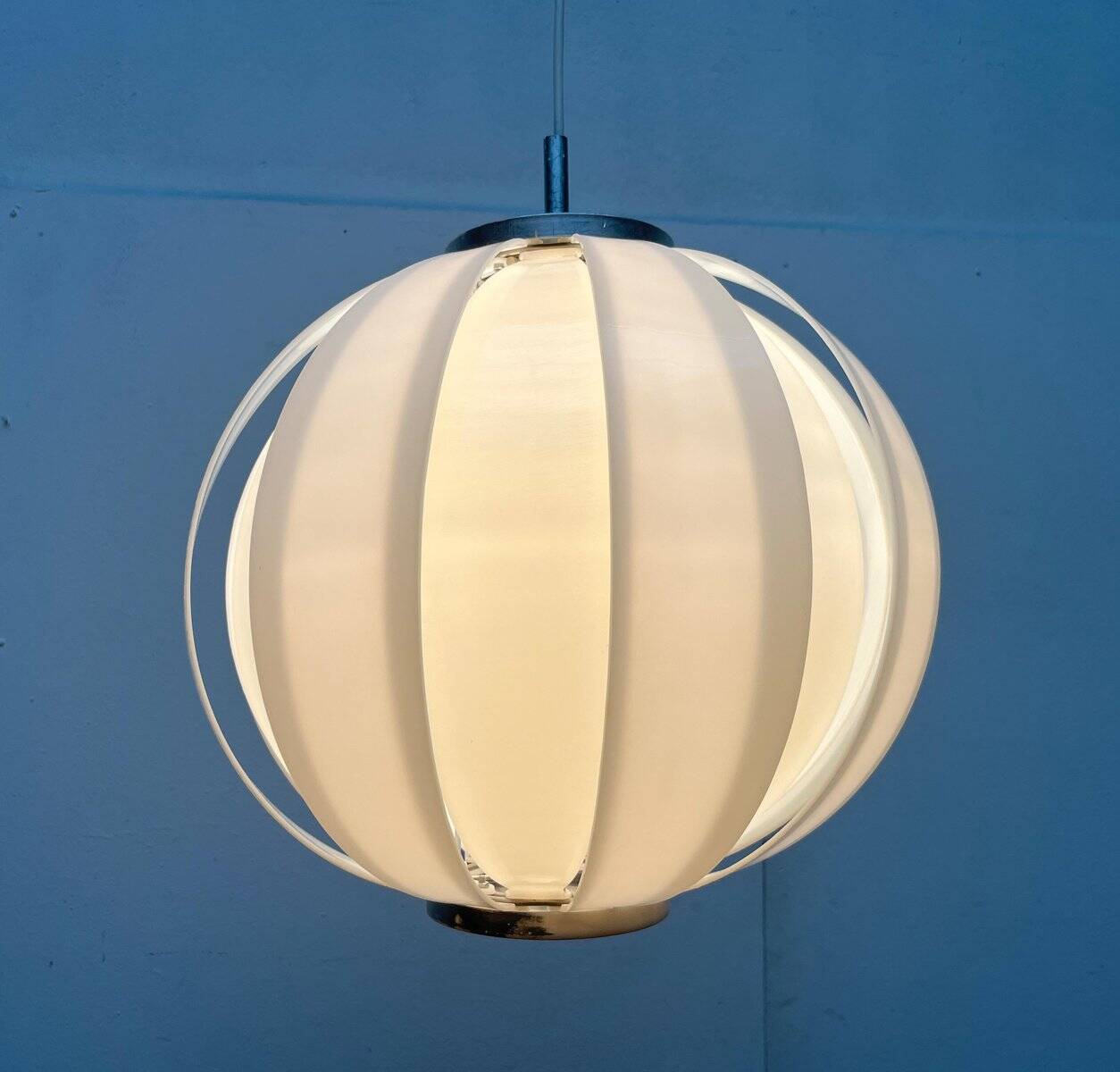 Mid-century space age lamellaire moon pendant lamp from the 1960s.