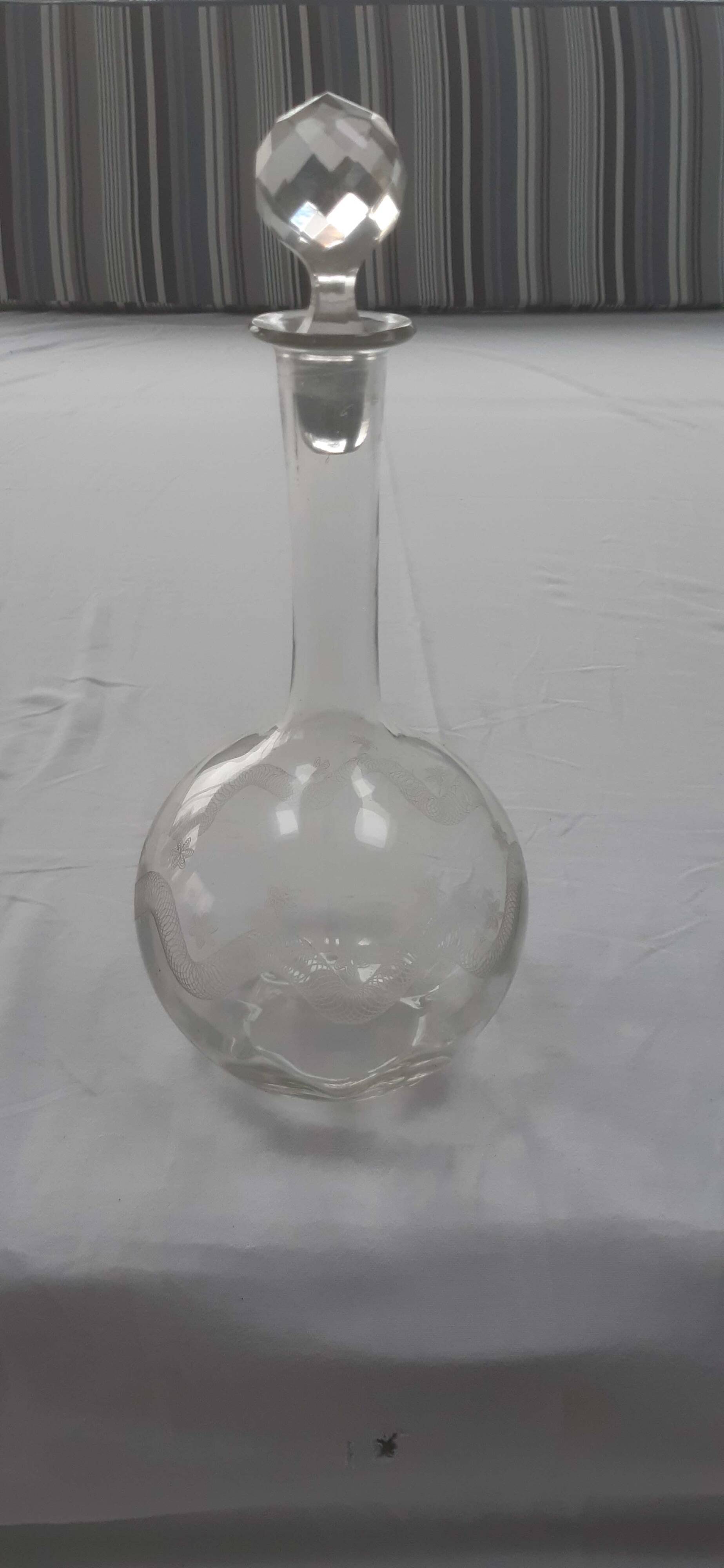 Antique engraved crystal wine carafe
