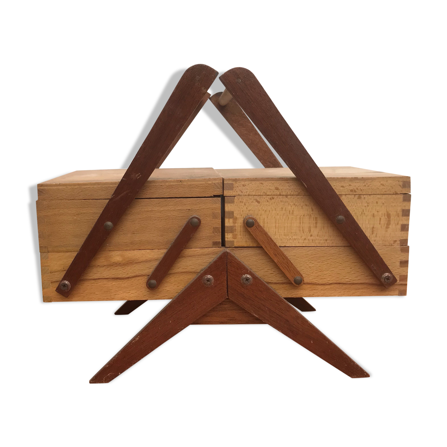 Vintage compas sewing basket