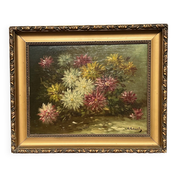 Paul Henry Schouten "Nature morte aux fleurs". Huile sur panneau de bois.
