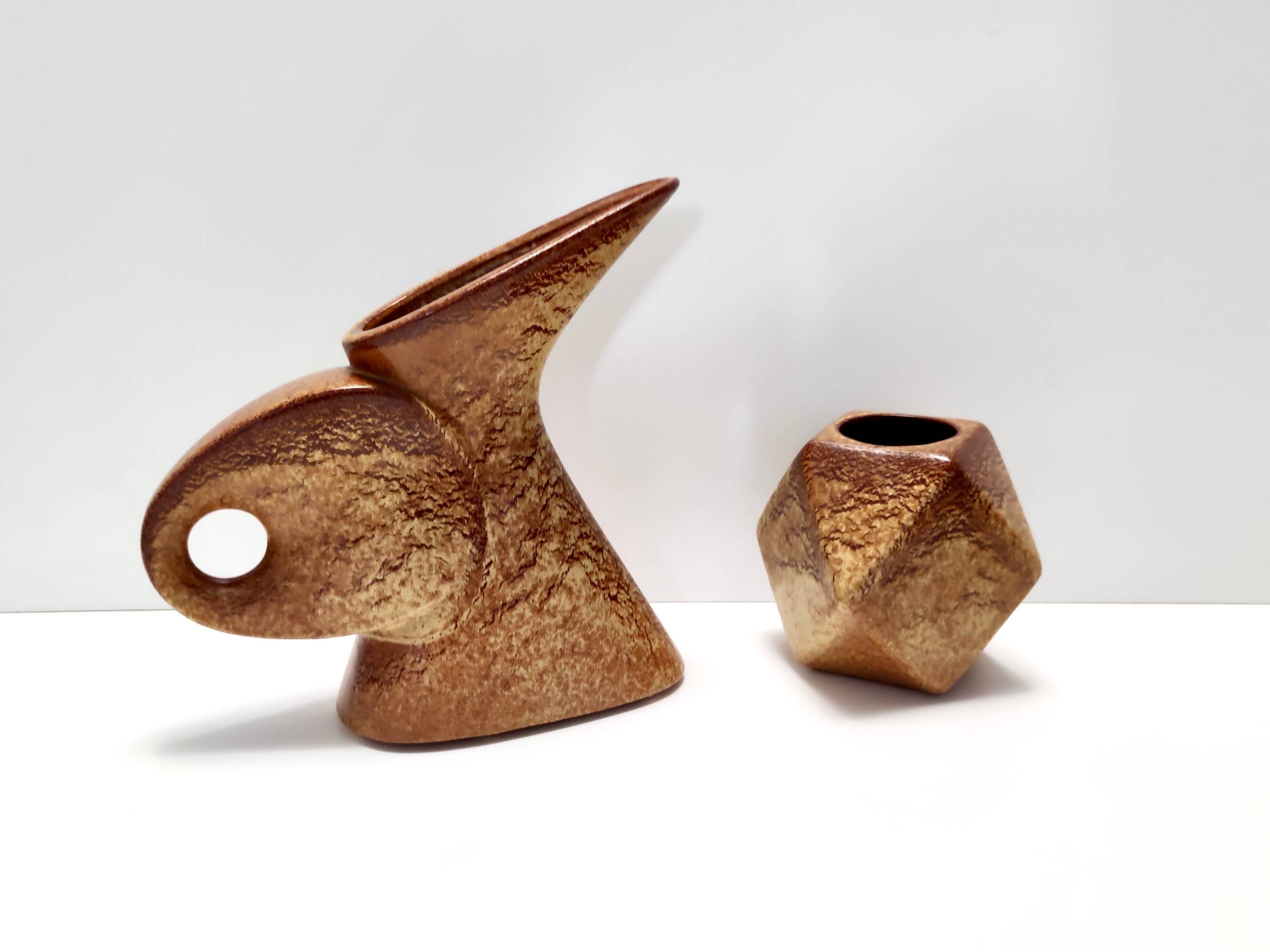 Brown Glazed Ceramic Tulip Vase by Giovanni Bertoncello for Schiavon