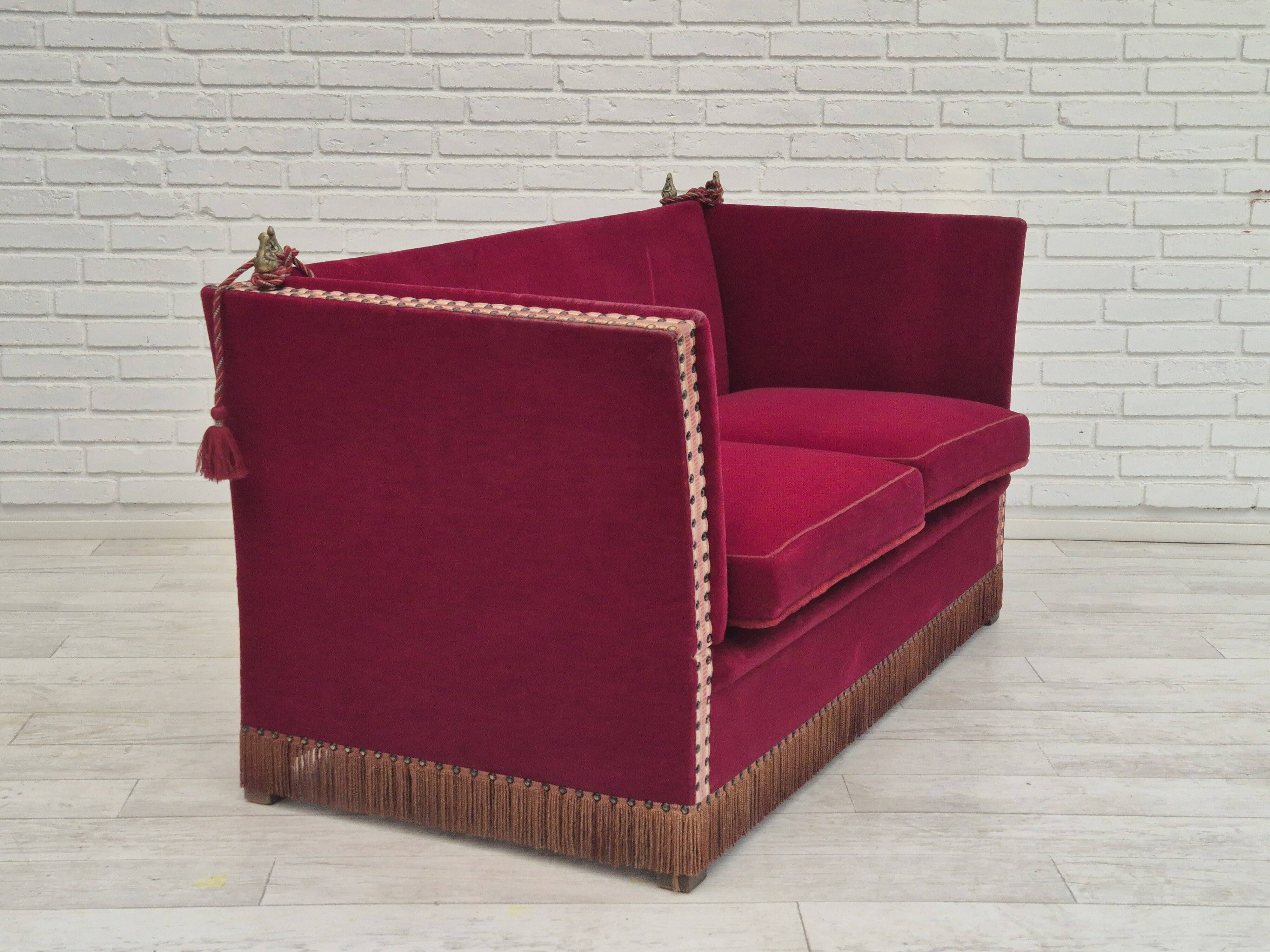 1960s, Danish velour 2 seater drop arm sofa, velour, original condition.
